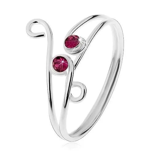 Nastavitelný stříbrný prsten 925 - dva fialové zirkony se smyčkami