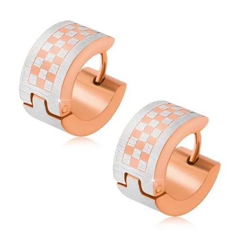 Zlato-stříbrné kruhové náušnice z oceli, šachovnice