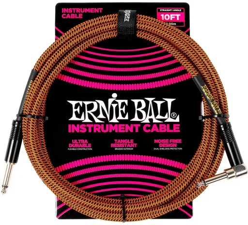 Ernie Ball Braided Instrument Cable Straight/Angle 10ft Pumpkin Pie