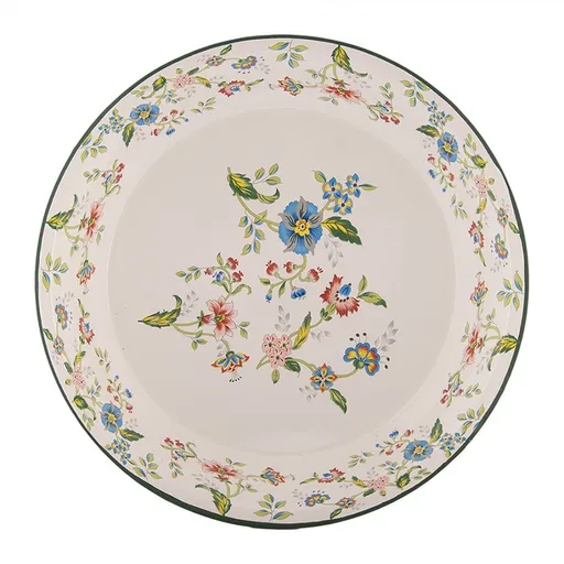 Béžový dekorační smaltovaný talíř s květy Vintage - Ø 30*3 cm Clayre & Eef