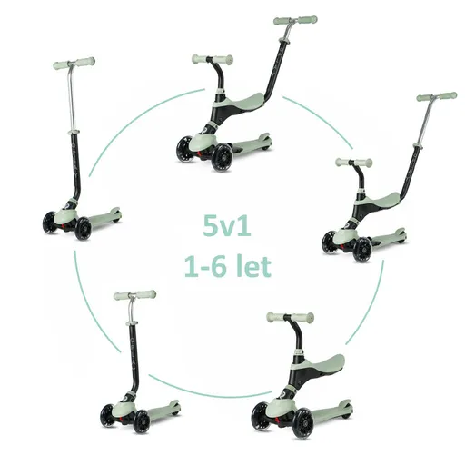 QPLAY Kolobežka Sema Pro Green, 5 v 1, s LED kolečky, věk 1-6 let