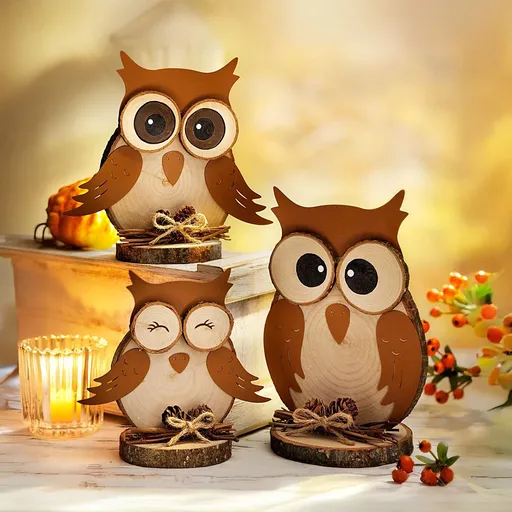 Weltbild Dřevěné dekorace Sovy, sada 3 ks