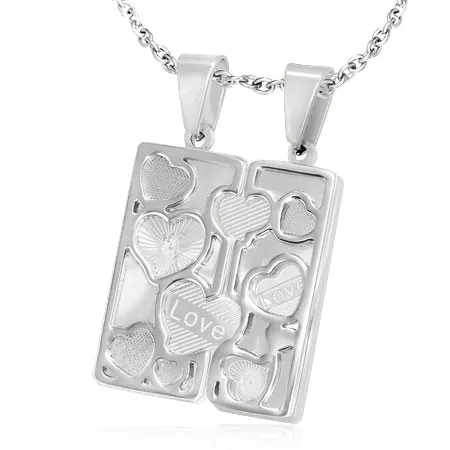 Ocelový dvojpřívěsek - gravírovaná tabulka, obrysová srdce