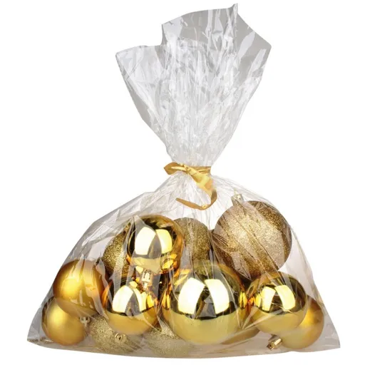 Baňky plast zlaté mix povrchů a velikostí 20 ks