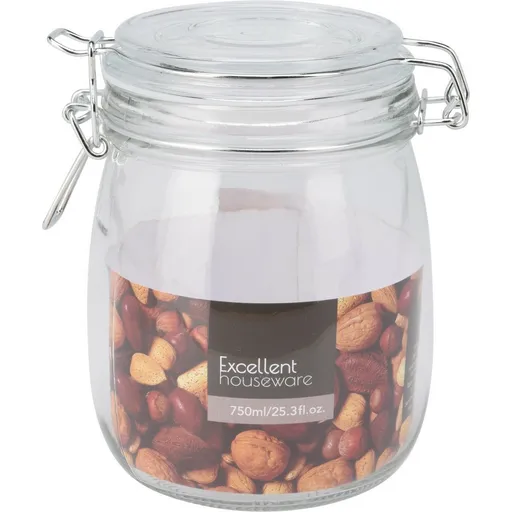 Excellent Houseware Sklenice s klipem a skleněným víkem 750 ml