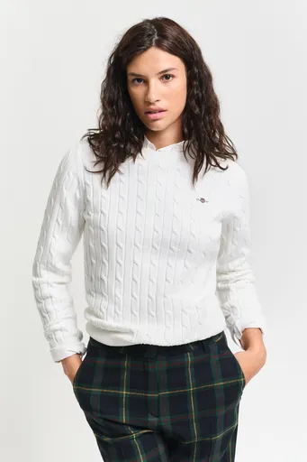 SVETR GANT STRETCH COTTON CABLE C-NECK EGGSHELL