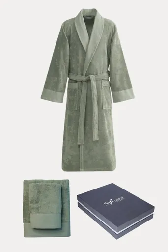 Pánský župan AXEL + ručník + osuška + dárkový box S Khaki