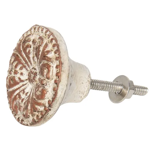 Bílá kovová úchytka Groovy s patinou - Ø 4 cm Clayre & Eef