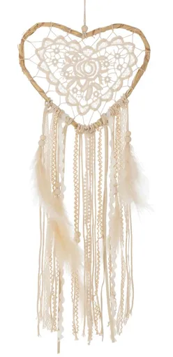 Přírodní lapač snů ve tvaru srdce s peříčky Feathers - 23*21*70cm J-Line by Jolipa