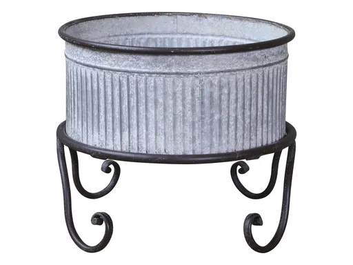 Plechový antik obal na květináč/ lavór na nožičkách Groo - Ø 27*23cm Chic Antique