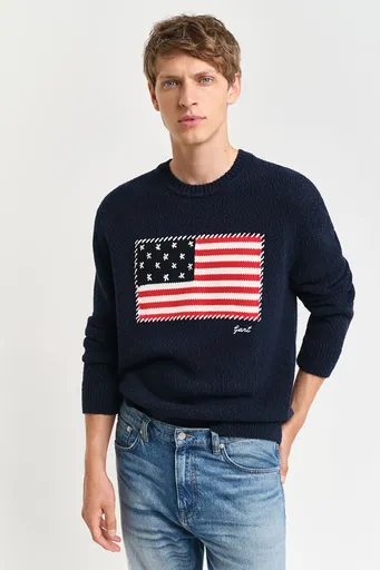 SVETR GANT FLAG INTARSIA C-NECK EVENING BLUE