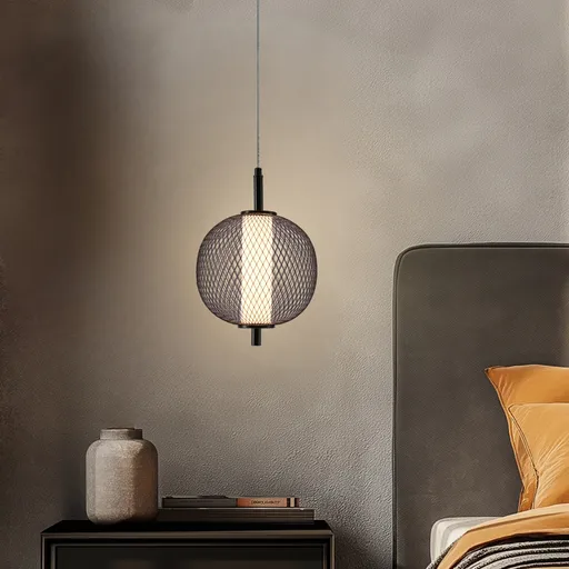 Drátěná závěsná lampa PUMA s kulatým stínidlem o průměru 20 cm – designová lampa do obývacího pokoje, LED 3000K