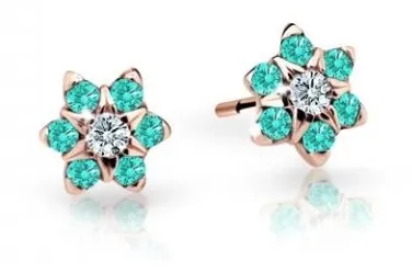 Cutie Jewellery Půvabné dětské náušnice z růžového zlata C2152-30-X-4 světle zelená