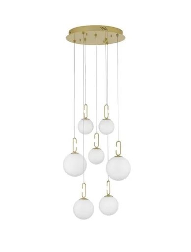 NOVA LUCE závěsné svítidlo HOOK saténový zlatý kov a opálové bílé sklo LED 52W 230V 3000K IP20 stmívatelné 9695221