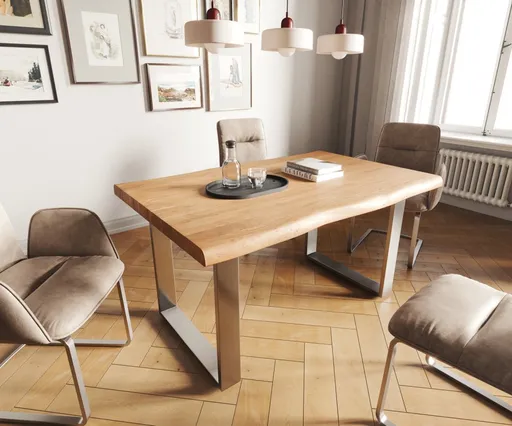 Jídelní stůl Edge 140x90 XL akácie přírodní nerezová ocel úzká