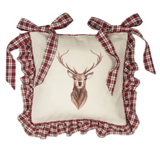 Béžový podsedák s volánky a jelenem Cosy Lodge - 40*40 cm Clayre & Eef