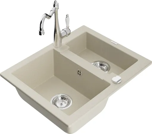 MEXEN/S Carlos granitový dřez 1.5 včetně baterie Carla, béžová 6518-69-670700-00