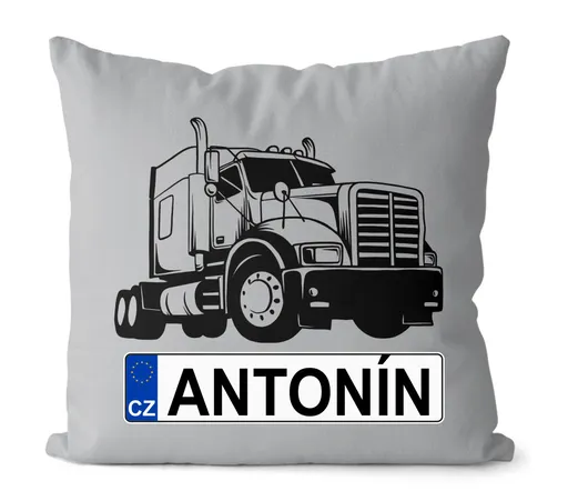Polštář SPZ se jménem – černý kamion (Velikost: 55 x 55 cm, Jméno: Antonín)