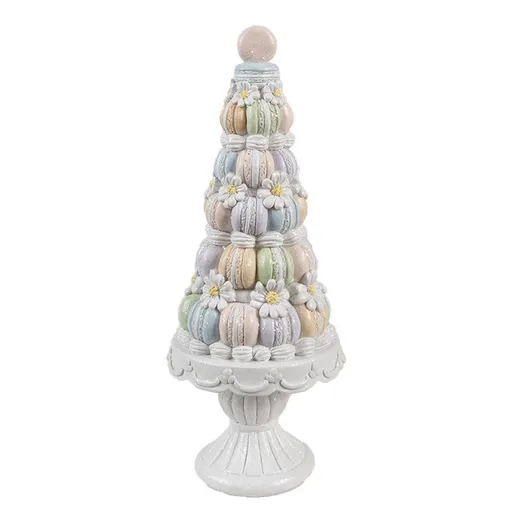 Bílo-barevná dekorace věž z makronek na podstavci - Ø 12*30 cm Clayre & Eef