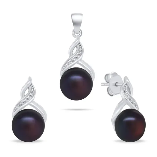 Brilio Silver Set šperků se zirkony a tmavými perlami SET276WBC (přívěsek, náušnice)