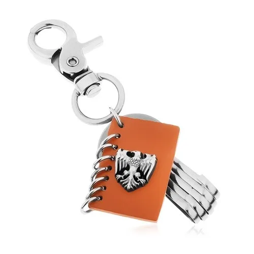 Přívěsek na klíče s patinovaným povrchem, hnědá umělá kůže, znak orla