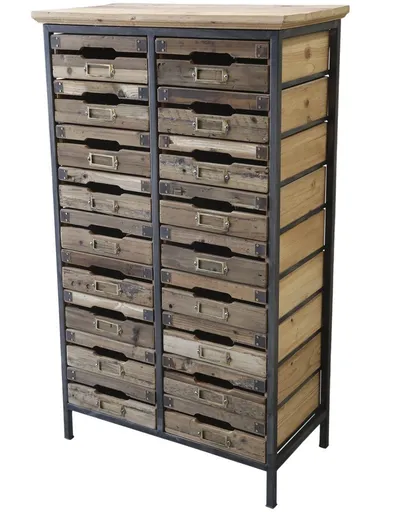 Dřevěno-kovová komoda s úzkými šuplíčky Offi - 61*33*105cm Chic Antique