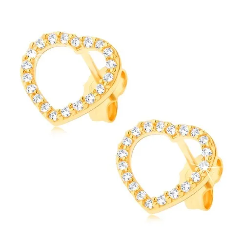 Zlaté náušnice 14K srdce s kubickou zirkonovou linií