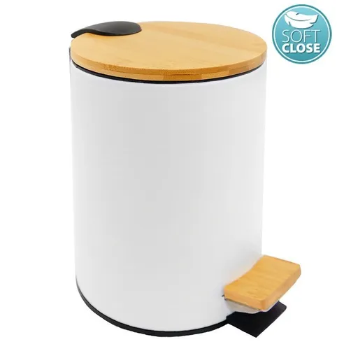 AQUALINE BAMBUS odpadkový koš kulatý 5l, Soft Close, bílá mat BI007