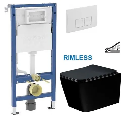 GEBERIT DuofixBasic s bílým tlačítkem DELTA50 + WC MEXEN TEO ČERNÁ Rimless + SEDÁTKO 458.103.00.2 50BI ME02