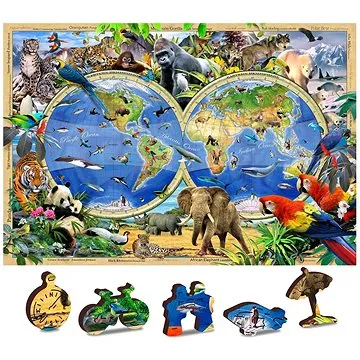 Wooden city Dřevěné puzzle Mapa Království zvířat 2v1, 75 dílků eko (5904151820744)