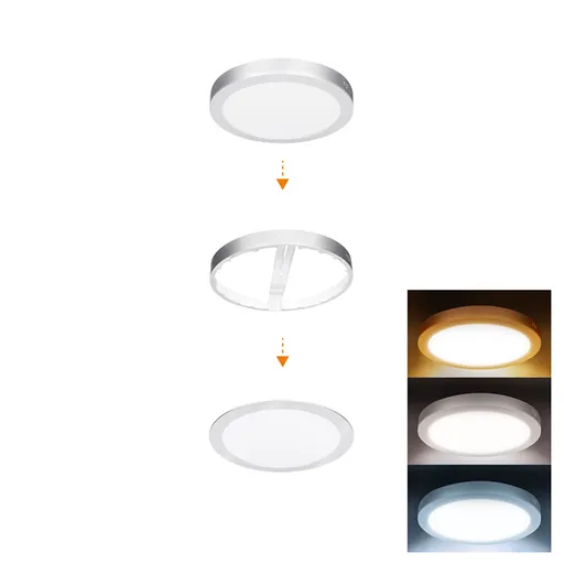 Solight LED mini panel koupelnový 2v1, 3CCT, podhledový/přisazený, 18W, 1530lm, IP54, stříbrná, kulatý WD242-S