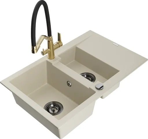 MEXEN/S Gaspar granitový dřez 1.5 s odkapávačem včetně baterie Duo, béžová 6507-69-671701-57-B