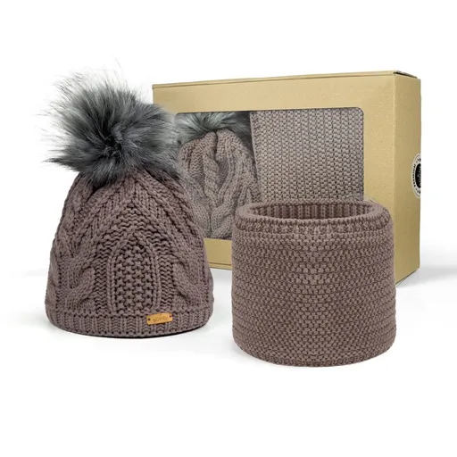 Bontis Dárkové balení: Dámská čepice s bambulí a nákrčník - Kašmírová