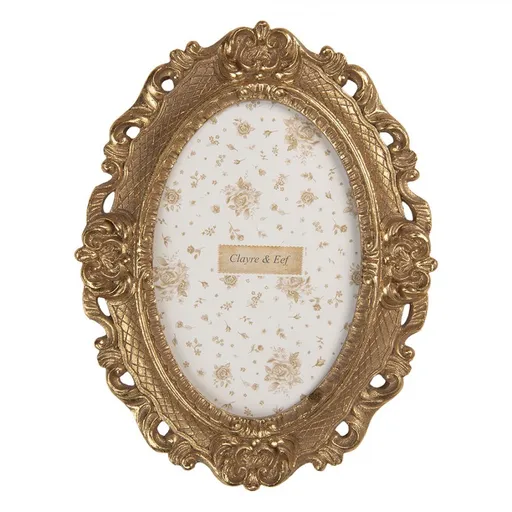 Zlatý antik oválný fotorámeček se zdobením - 16*2*21 cm / 10*15 cm Clayre & Eef