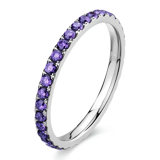 S'Agapõ Dámský ocelový prsten s fialovými zirkony Dazzly SDZ158 52 mm