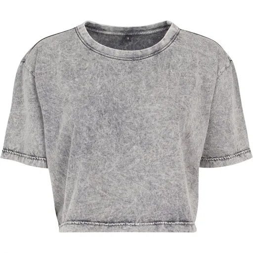 Build Your Brand Dámské crop top tričko Acid Washed - Šedá / černá | XL