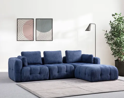 Rohová sedací souprava Amaris 3 Seater With Pouffe - Navy Blue