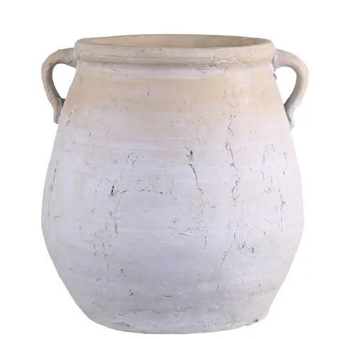 Šedo-béžová antik váza s oušky French Unique L - 34*33*35 cm Chic Antique