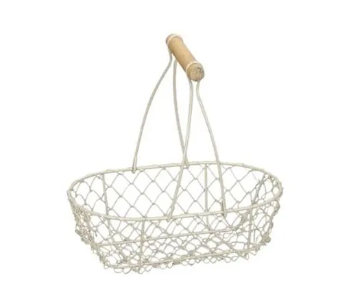 Krémový drátěný dekorační košík s rukojetí - 21*13*8/22 cm Posiwio