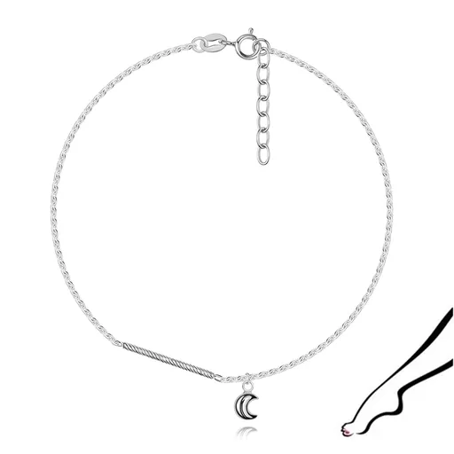 Stříbrný 925 náramek na nohu s měsícem a spirálovou tyčkou