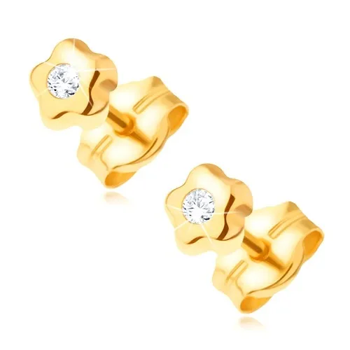 Zlaté 14K náušnice ve tvaru květiny se zirkonem