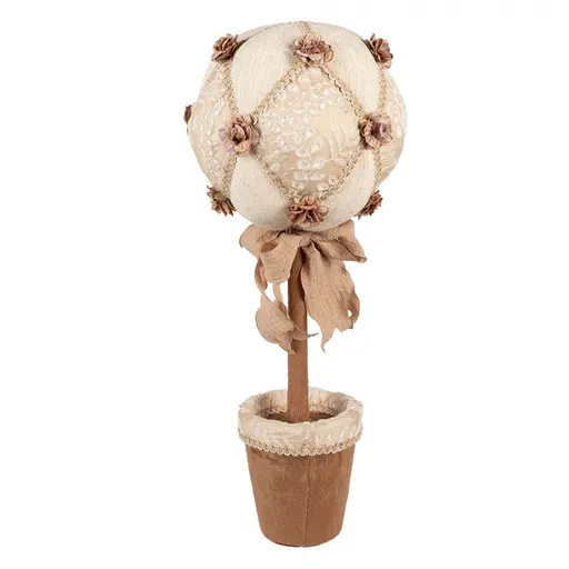 Béžová dekorace stromek s výšivkou a květy s mašlí Fancy - Ø 20*50 cm Clayre & Eef