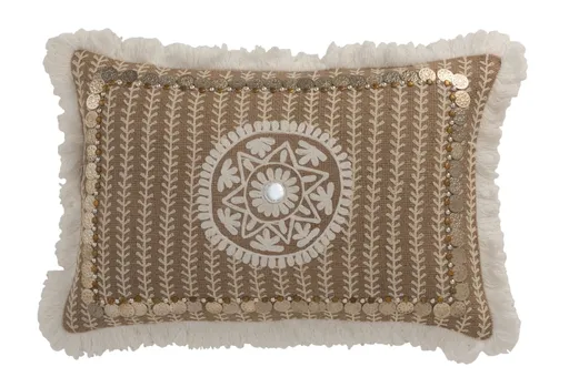 Hnědý jutový polštář s třásněmi a penízky Jute natural - 49*12*31cm J-Line by Jolipa