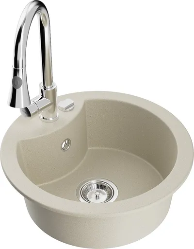 MEXEN/S Diego granitový dřez 1-miska včetně baterie Elia, béžová 6512-69-670101-00