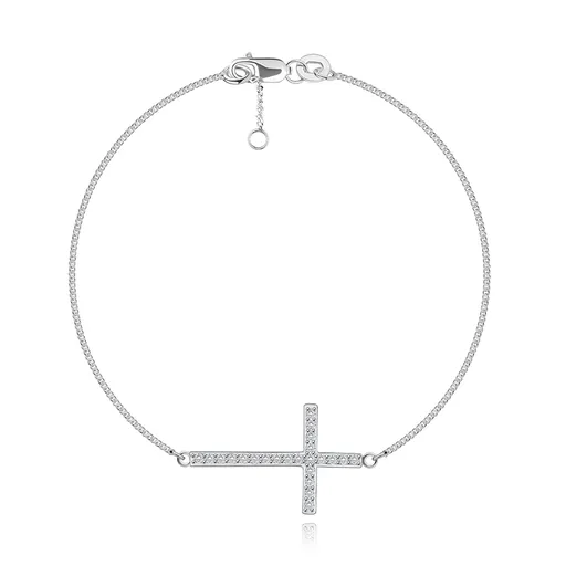 Náramek ze stříbra 925 - latinský kříž zdobený čirými zirkony