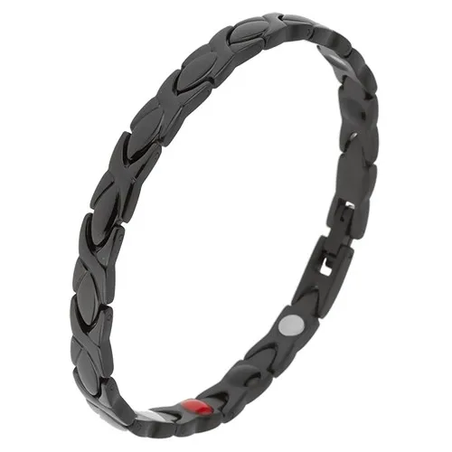 Černý náramek z oceli, lesklé články, glazovaný povrch, magnety