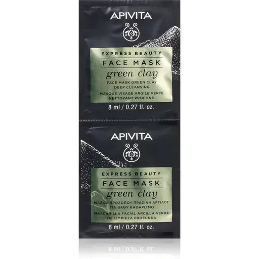 Apivita Express Beauty Cleansing Face Mask Green Clay čisticí a vyhlazující pleťová maska se zeleným jílem 2x8 ml