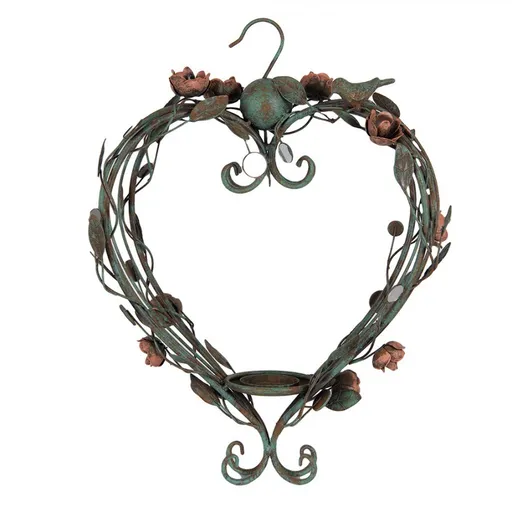 Zelený antik kovový závěsný svícen ve tvaru srdce Christine - 43*22*60 cm Clayre & Eef