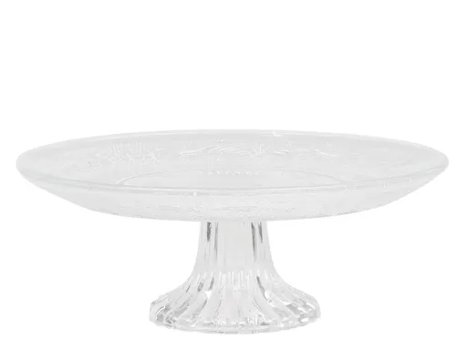 Skleněný podnos na noze se zdobením Glass Pattern - Ø 20*7,5 cm Chic Antique