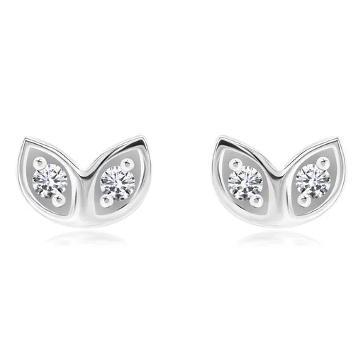 Náušnice ze stříbra 925 - dva spojené listy, čiré zirkony, puzetky